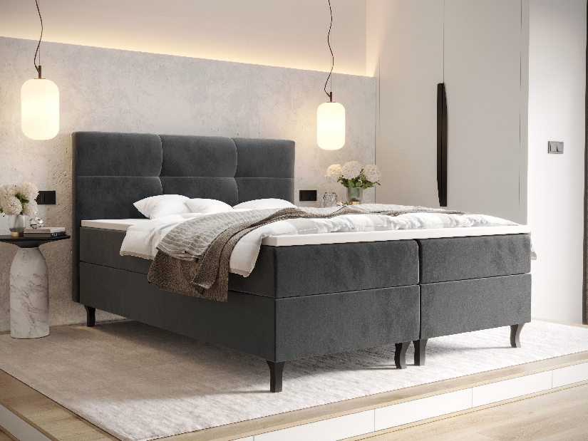 Manželská postel Boxspring 140 cm Lumba (tmavě šedá) (s matrací a úložným prostorem)