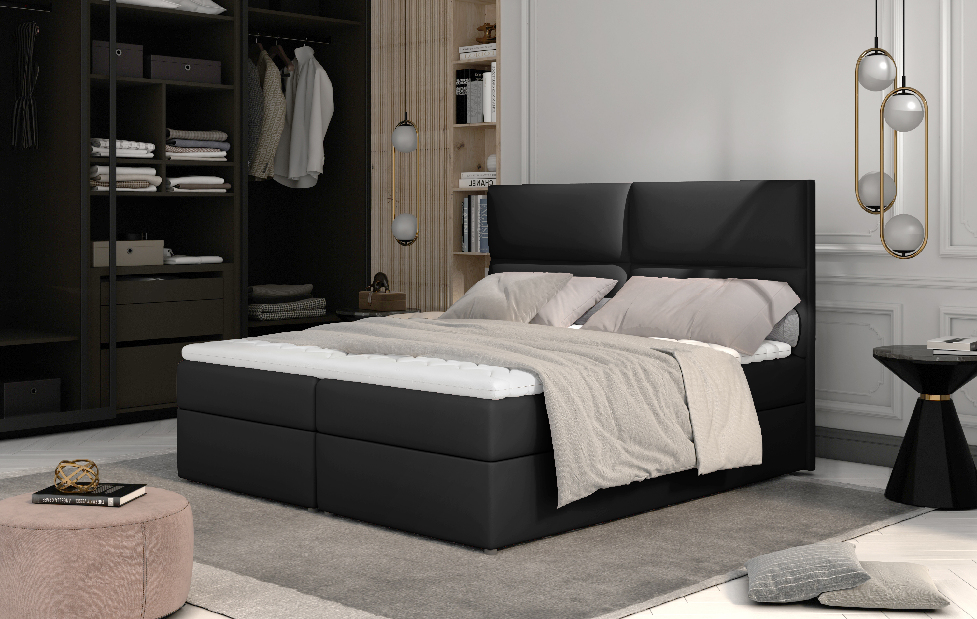 Kontinentální postel 185 cm Alyce (černá) (s matracemi)