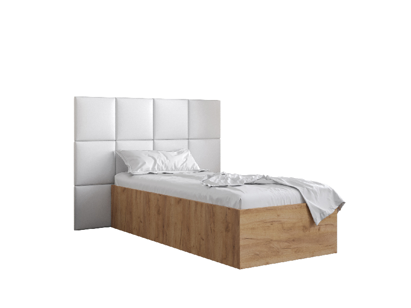 Jednolůžková postel s čalouněným čelem 90 cm Brittany 4 (dub craft zlatý + bílá) (s roštem)