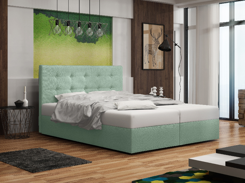 Manželská posteľ Boxspring 180 cm Duel 1 (mätová) (s matracom a úložným priestorom)