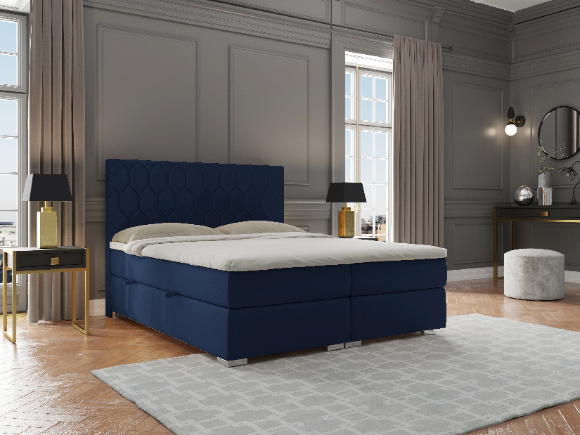Manželská postel Boxspring 180 cm Piranno (tmavě modrá velvet) (s úložným prostorem)