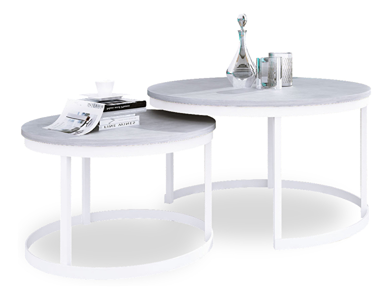 Set 2 ks. konferenčních stolků Otir (bílá + beton)