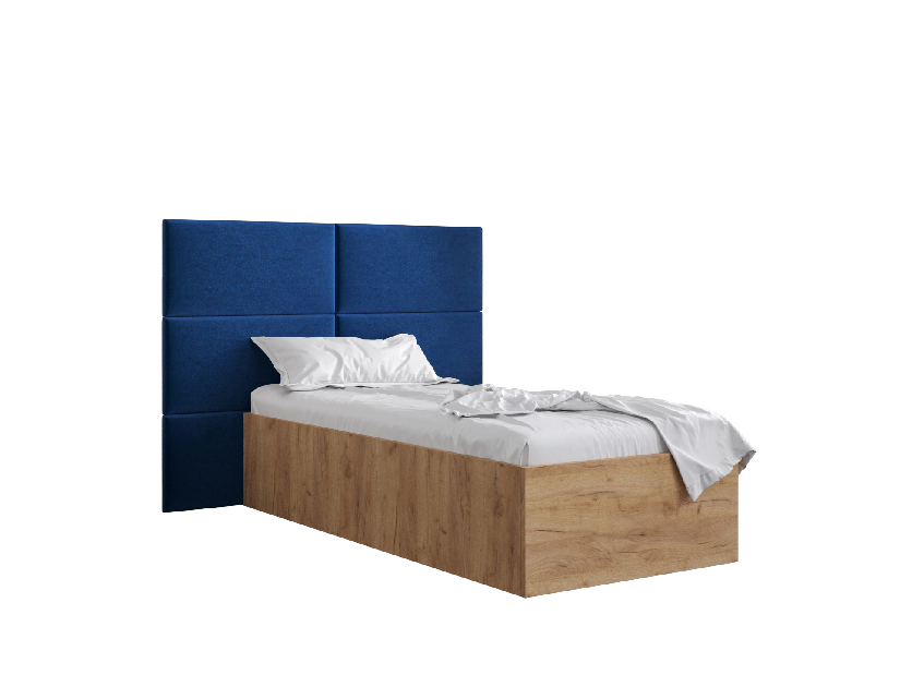 Jednolůžková postel s čalouněným čelem 90 cm Brittany 2 (dub craft zlatý + modrá) (s roštem)
