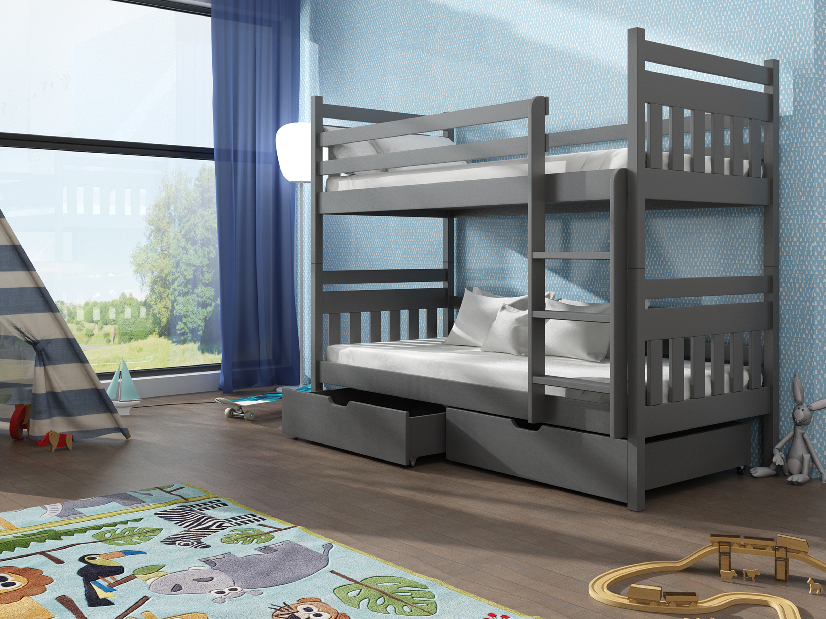 Dětská postel 90 cm ARAS (s roštem a úl. prostorem) (grafit)