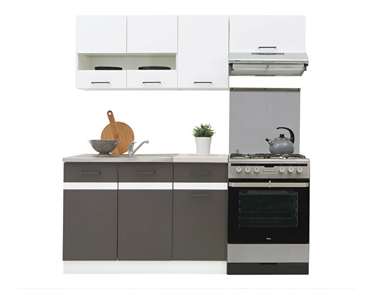 Kuchyňe BRW Junona line 180 cm (bílý lesk + šedý wolfram + bílá) *výprodej