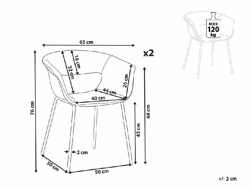 Set 2 ks jídelních židlí Ezra (šedá)
