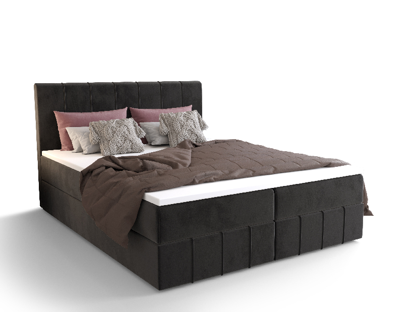 Manželská postel Boxspring 140 cm Barack Comfort (černá) (s matrací a úložným prostorem)