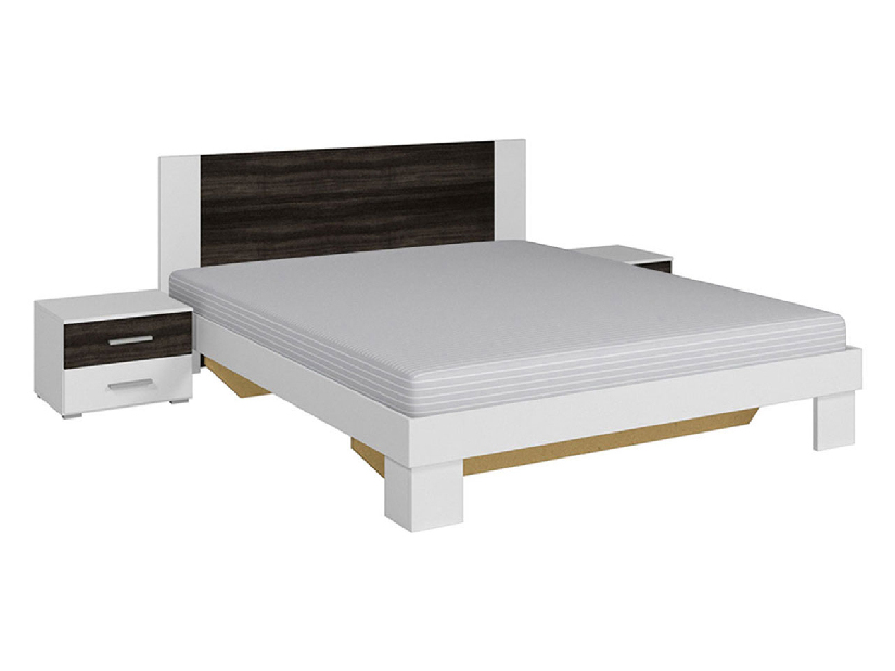 Manželská postel 180 cm Verwood Typ 52 (bílá + ořech) (s noč. stolky)