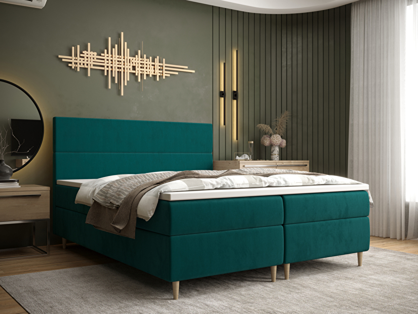 Manželská postel Boxspring 160 cm Flu Comfort (tmavě zelená) (s matrací a úložným prostorem)