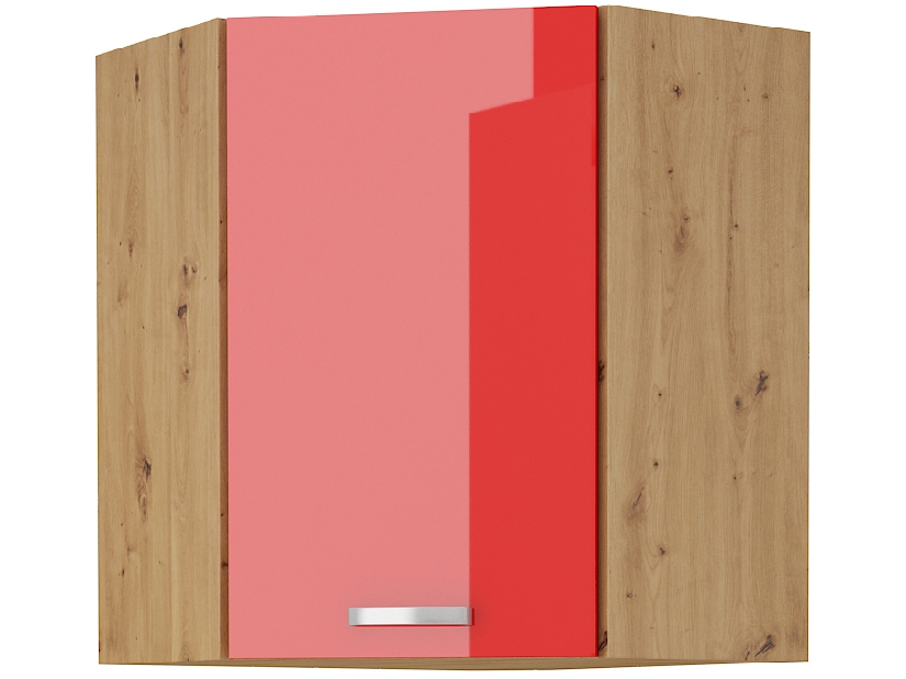 Rohová horní kuchyňská skříňka Arryn 58x58 GN-72 1F (dub artisan + lesk červený)
