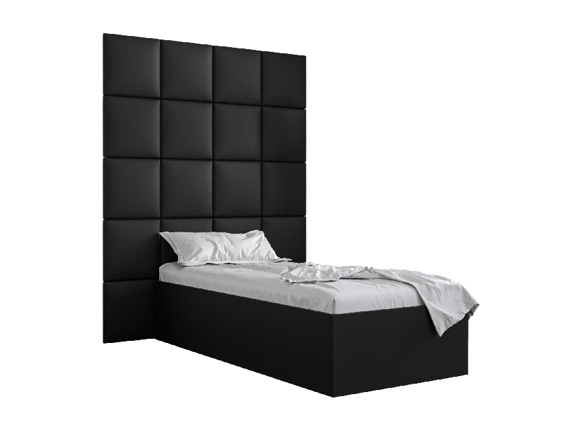 Jednolůžková postel s čalouněným čelem 90 cm Brittany 3 (černá matná + černá) (s roštem)