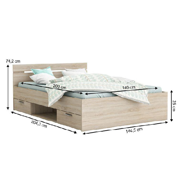 Manželská postel 140 cm Myriam (dub sonoma)