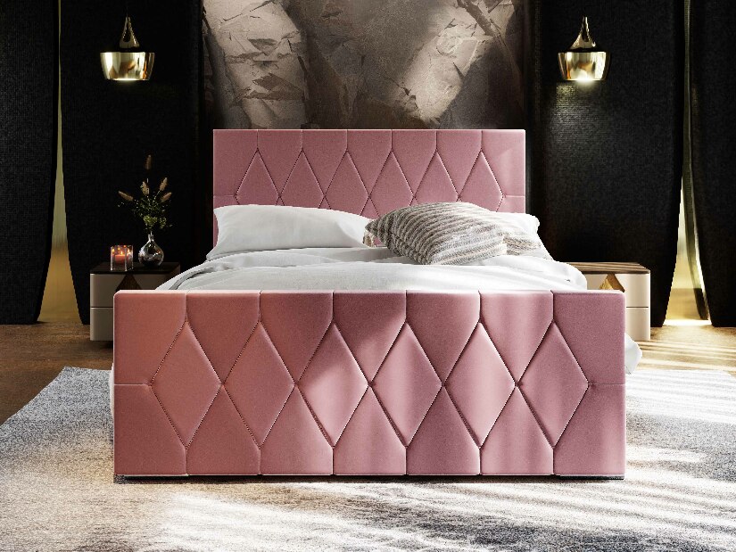 Manželská postel 180 cm Alex (světle růžová) (s roštem a úložným prostorem)
