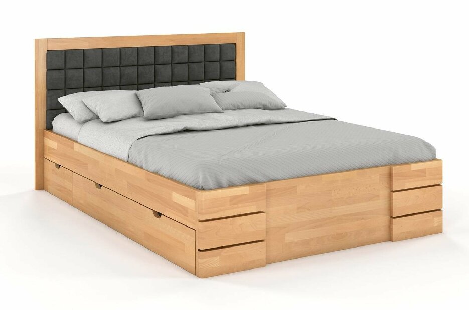 Manželská postel 160 cm Naturlig Storhamar High Drawers (buk)