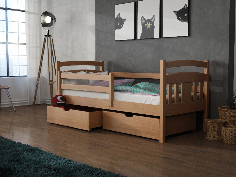 Dětská postel 80 cm Kayla (s roštem a úl. prostorem) (buk)