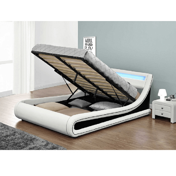 Manželská postel 180 cm Milda (s roštem, úl. prostorem a LED)