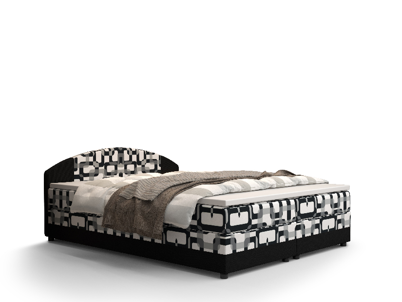Manželská postel Boxspring 160 cm Orlando (vzor + tmavě hnědá) (s matrací a úložným prostorem)