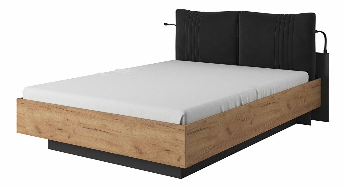 Manželská postel 160 cm Dalde C (bez matrace a roštu) (dub craft zlatý + antracit)