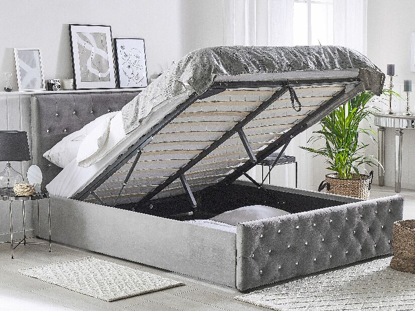 Manželská postel 160 cm AMESIA (šedá) (s roštem a úl. prostorem)