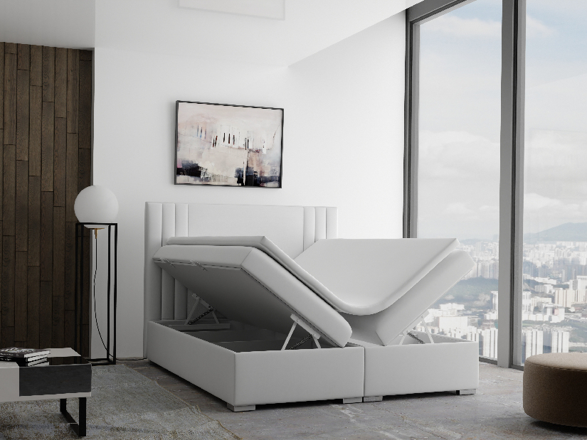 Manželská postel Boxspring 160 cm Morcano (krémová) (s úložným prostorem)