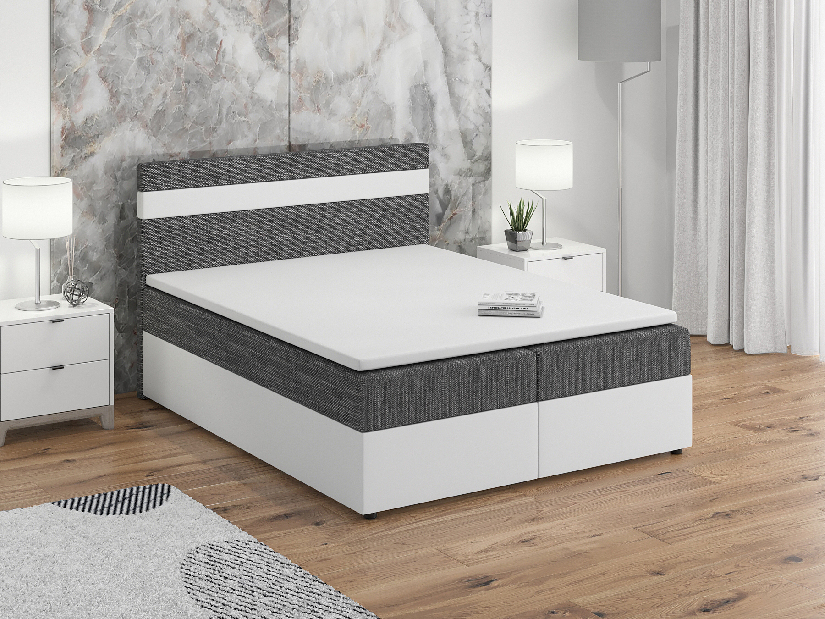 Manželská postel Boxspring 160x200 cm Mimosa (s roštem a matrací) (bílá + tmavě šedá)