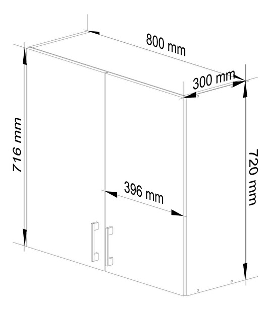 Horní kuchyňská skříňka Lula W80 H720 (bílá + dub sonoma)