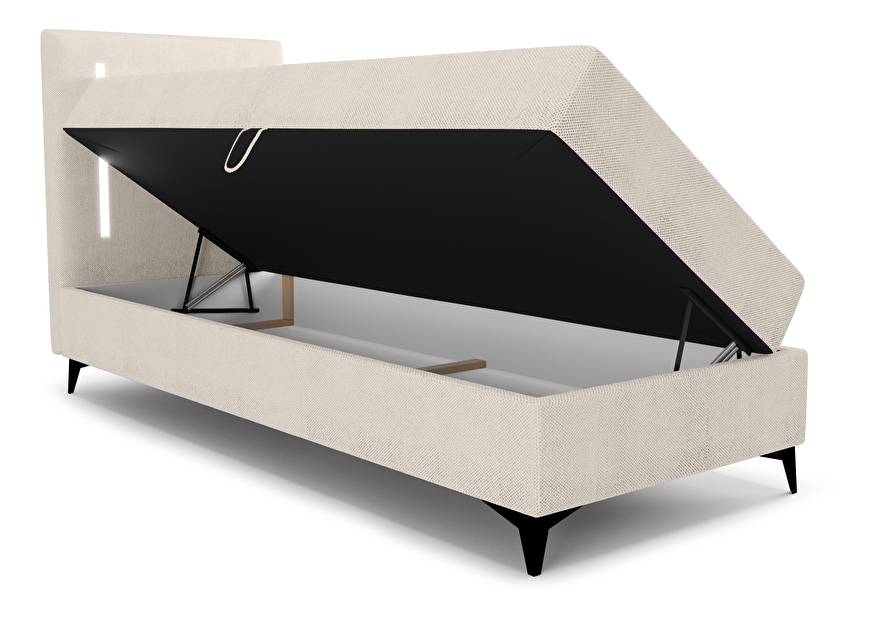 Jednolůžková postel 80 cm Ortega Bonell (béžová) (s roštem, s úl. prostorem) (s LED osvětlením)