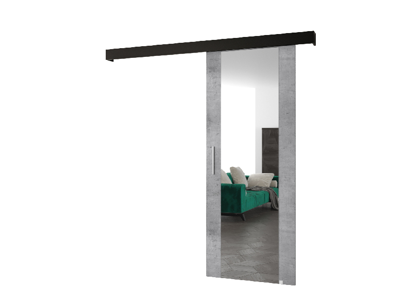 Posuvné dveře 90 cm Sharlene II (beton + černá matná + stříbrná) (se zrcadlem)