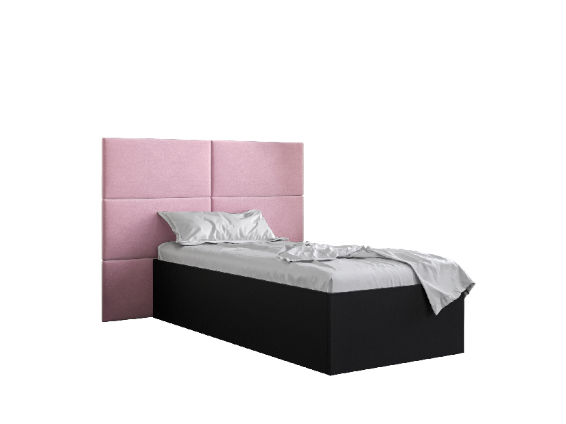 Jednolůžková postel s čalouněným čelem 90 cm Brittany 2 (černá matná + růžová) (s roštem)