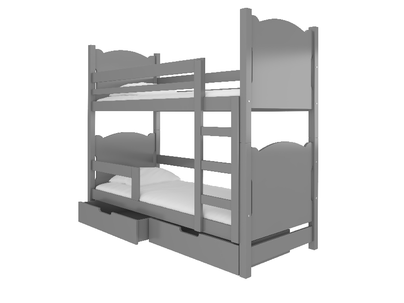 Patrová dětská postel 180x75 cm Marryann (s roštem a matrací) (šedá)