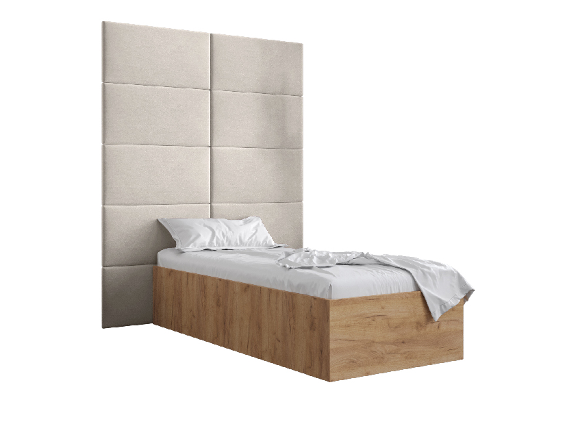 Jednolůžková postel s čalouněným čelem 90 cm Brittany 1 (dub craft zlatý + krémová) (s roštem)