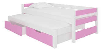 Rozkládací dětská postel 200x90 cm Fifo (s roštem a matrací) (bílá + růžová)