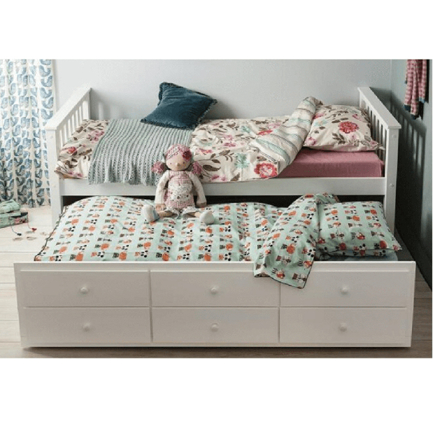 Rozkládací postel 90 cm Ahlan (bílá) (s roštem a úl. prostorem)
