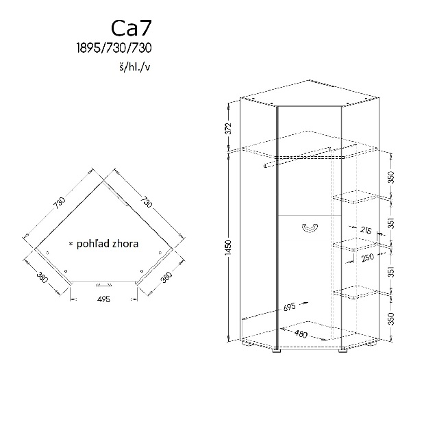 Šatní skříň typ CA7 Caryl (světlý grafit + lesklá bílá + dub nash)