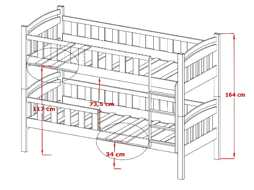 Dětská postel 80 cm Antone (s roštem a úl. prostorem) (borovice)