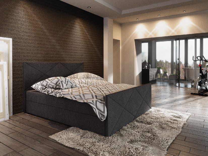 Manželská postel Boxspring 200 cm Milagros 4 (černá) (s matrací a úložným prostorem)