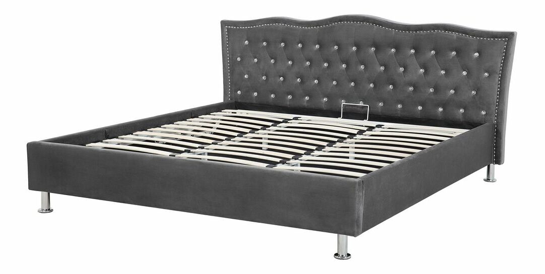 Manželská postel 180 cm MATH (s roštem a úl. prostorem) (tmavě šedá sametová)