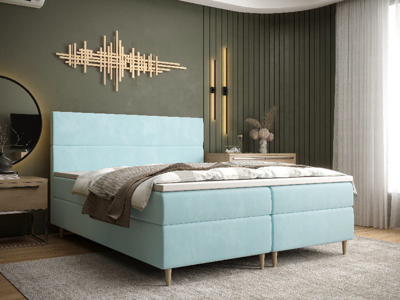 Manželská postel Boxspring 160 cm Flu Comfort (světlomodrá) (s matrací a úložným prostorem)