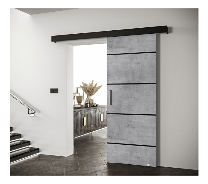 Posuvné dveře 90 cm Sharlene IV (beton + černá matná + černá) *výprodej