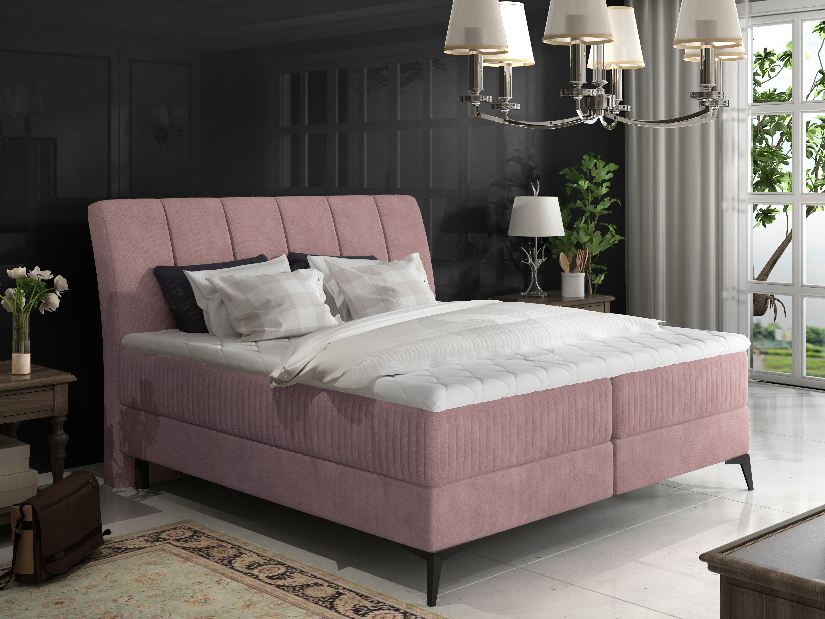 Manželská postel Boxspring 180 cm Alberto (růžová) (s matracemi)