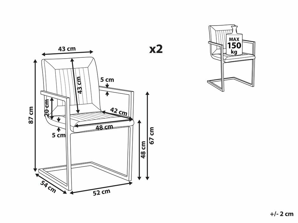 Set 2 ks. jídelních židlí BOLENDE (krémová)