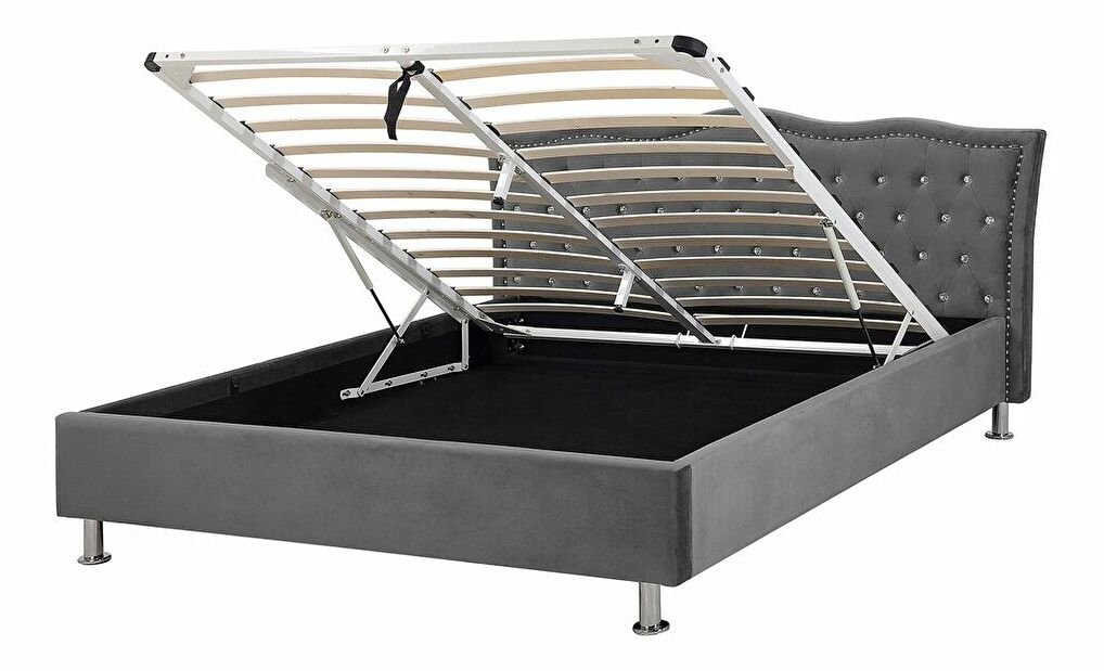 Manželská postel 140 cm MATH (s roštem) (tmavě šedá sametová)