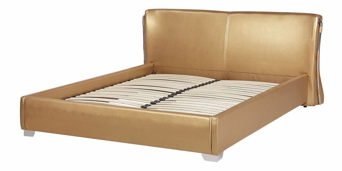 Manželská postel 180 cm PARNAS (s roštem) (zlatá)