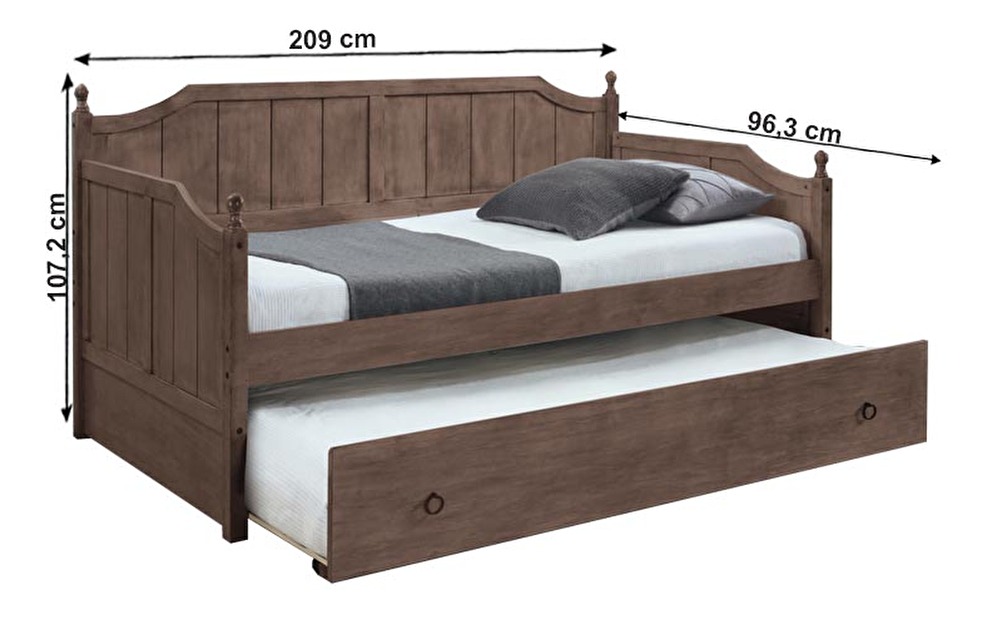 Jednolůžková postel s přistýlkou 90 cm Byrma (dub antický)