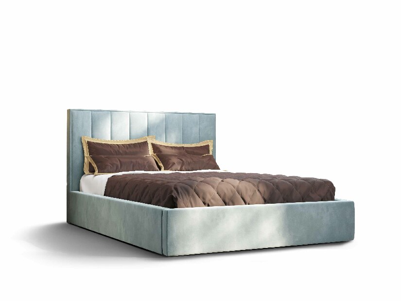 Manželská postel 140 cm Ocie (modrá) (s roštem a úložným prostorem)