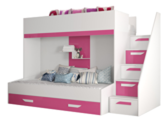Dětská kombinovaná postel 90 cm Puro 16 (matná bílá + bílý lesk + růžový lesk)