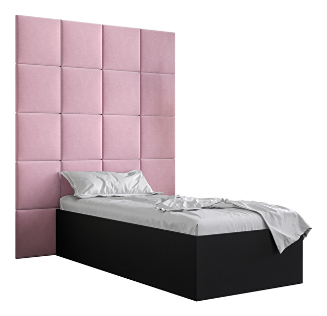Jednolůžková postel s čalouněným čelem 90 cm Brittany 3 (černá matná + růžová) (s roštem)