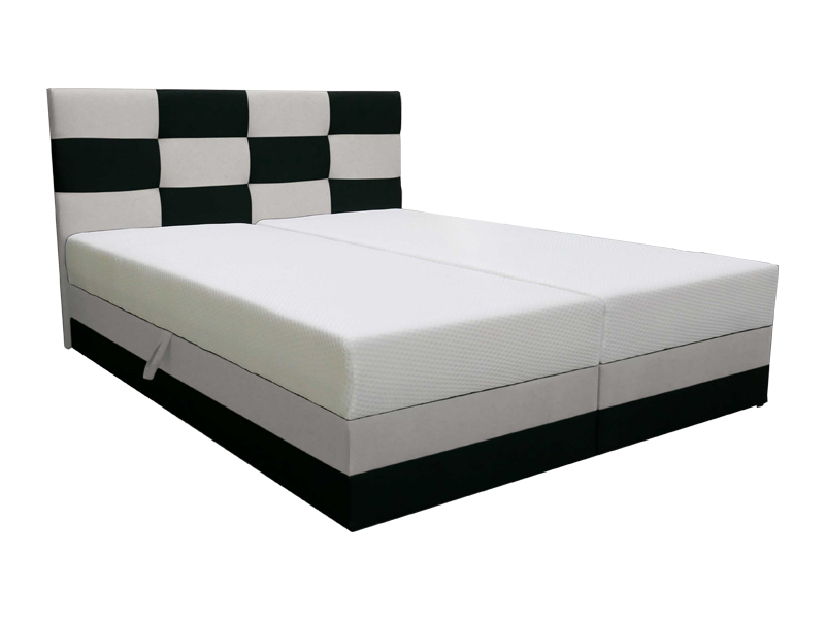 Manželská postel 140 cm Boxspring Marion Comfort (černá + světle šedá) (s roštem a matrací)