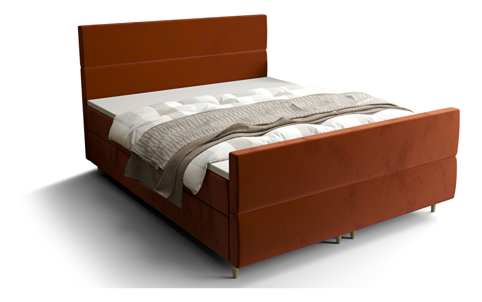 Manželská postel Boxspring 180 cm Flu plus (hnědooranžová) (s matrací a úložným prostorem)
