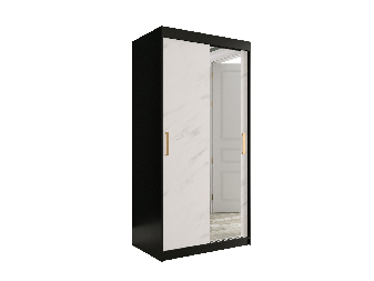 Šatní skříň 100 cm Marbelo T2 (matná černá + bílý mramor)